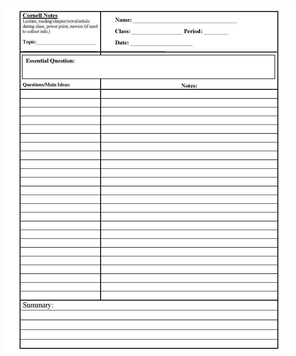 Keuning, Kristi / Cornell Notes In Cornell Notes Template Word Document