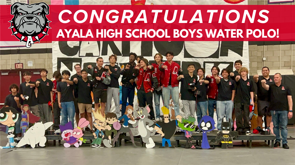   Ayala high school boys water polo team showing their championship rings to the audience