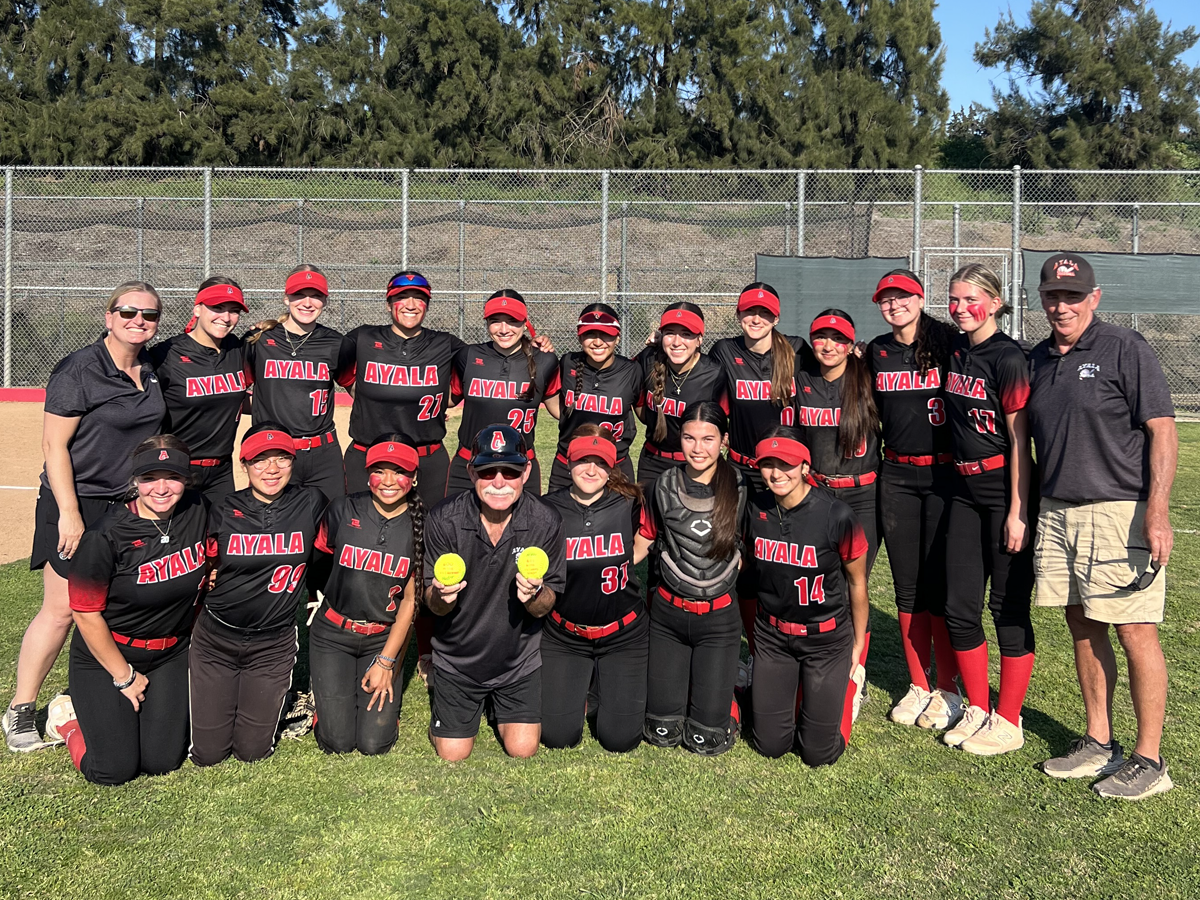 The Ayala High Softball team posing for a team photo 