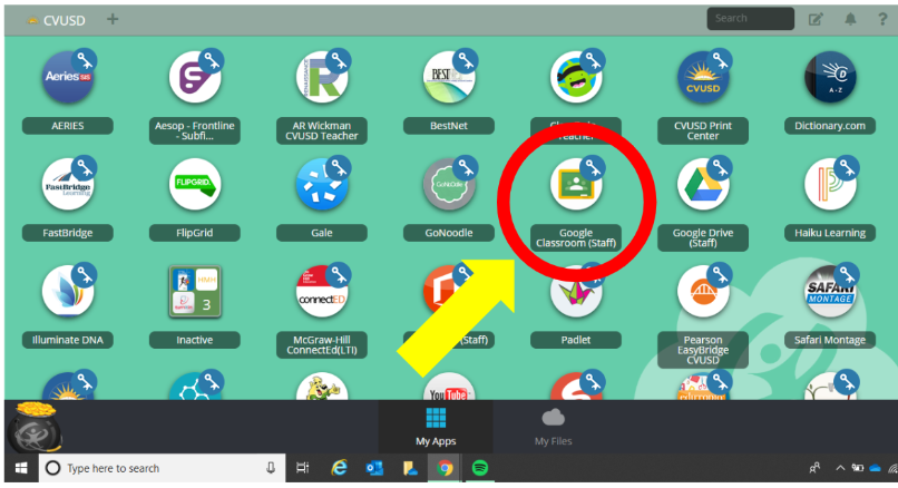 Screenshot with example of Google Classroom icon 