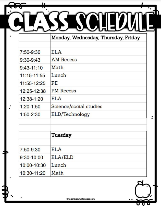Gonzalez, Cynthia - 3rd Grade / Class Schedule