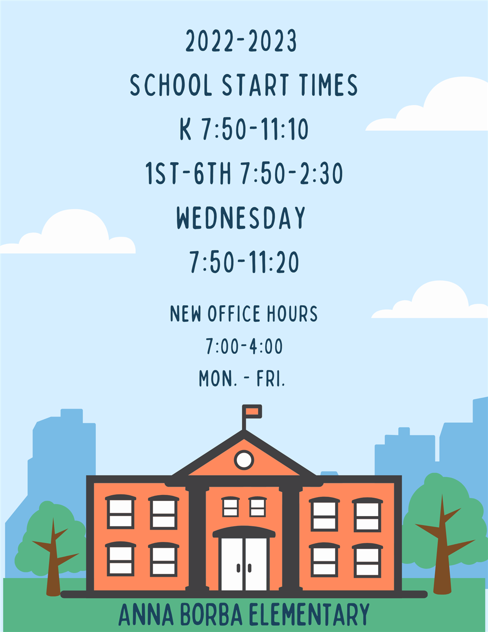  New school and office hours.